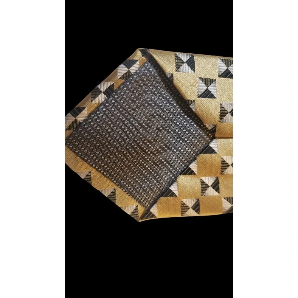 Alexander Julian Colours‎ Mens Gold, Black, Silver Geometric Polyester Neck Tie